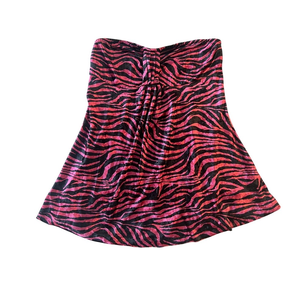 Romwe Pink Black Zebra Print Velvet Tube Top Strapless Babydoll Y2K Small (0968)